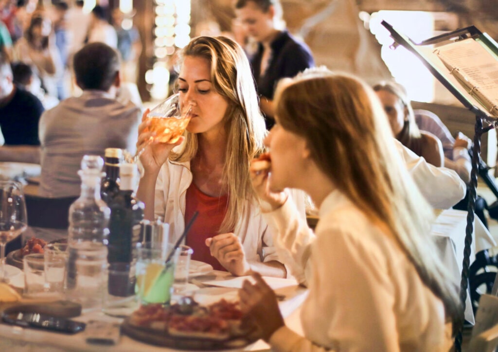 Image of eating a meal in a restaurant